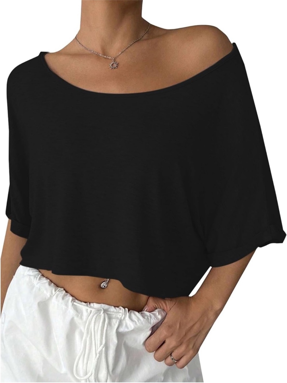 Amazon, black off the shoulder cropped tee